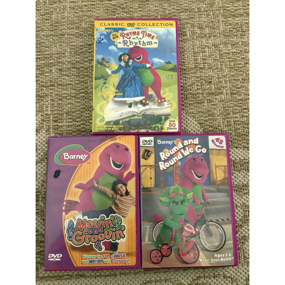 Barney Rhyme Time Rhythm DVD Barney Lot Dinosaur Round & Round Movin & Groovin